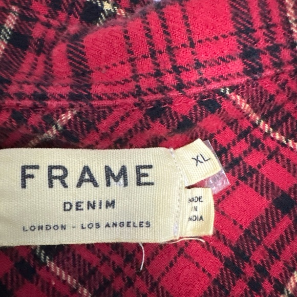 Frame women’s XL red plaid flannel shirt raw hem - Picture 6 of 7